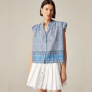 JCrew Flutter-sleeve button-up shirt in bandana block print NWT PTP 22” XS-med